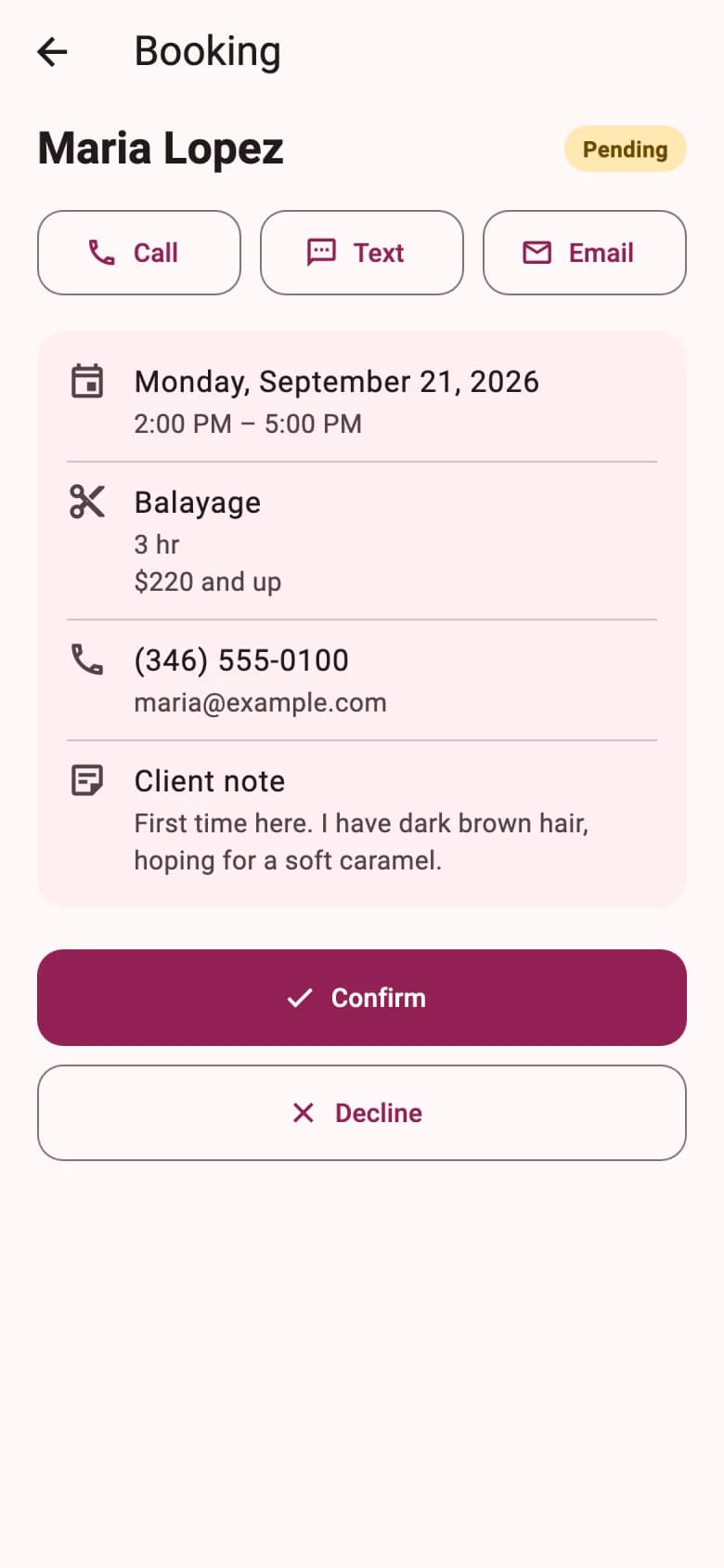 Confirming a booking request in the BookVAO app